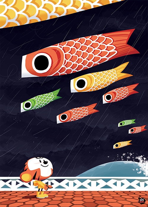 vent-cerf volant-pluie-tempête-vague-vacances-mouk-illustration-illustrateur-brest