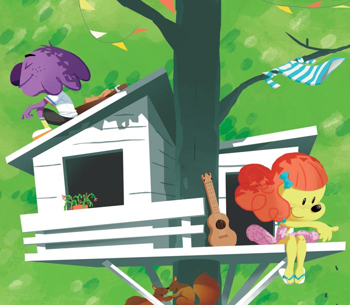 arbre-campagne-ville-treehouse-maison dans les arbres-vacances-mouk-illustration-illustrateur-brest
